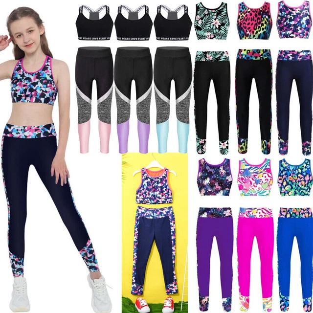 Kid Girls Dance Sports Outfits Racer Back Crop Top Set Stylish Ballet Dancewear