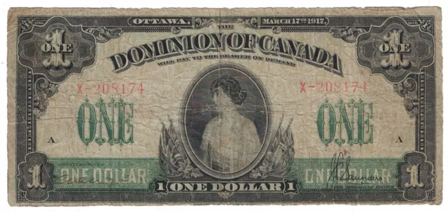 Dominion of Canada - 17.3.1917 One Dollar Banknote (P-32c Series X)
