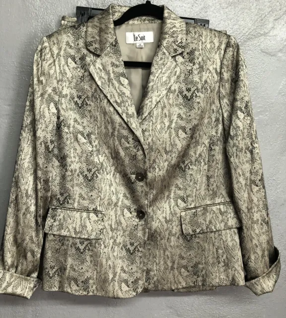 Le Suit Olive Green Jacquard Jacket & Skirt 2 Pc Set Sz 10