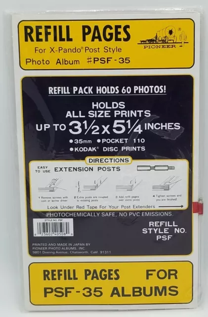 Pioneer Album Refill Pages PSF-35 Each Holds 60 Photos 3½x 5¼" New