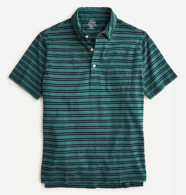 JCREW polo shirt dark green striped navy pocket slub cotton collared t-shirt tee