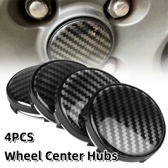 4Pcs Black Carbon Fiber Look Wheel Hub Center Caps Universal Tyre Rim Hub Cap