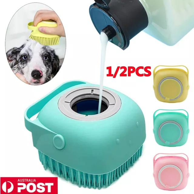 1/2x Pet Massage Bath Brush Shampoo Dispenser For Dog Cat Silicone Scrubber Tool