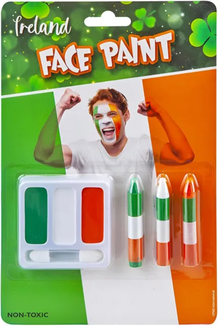 St Patricks Day Face Body Paint Set Ireland Flag Fancy Dress Green White Orange
