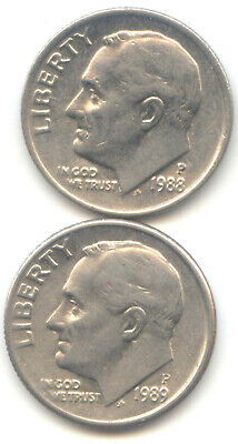 USA 1988 P 1989 P Ten Cent American Roosevelt Dime 10c 10 c EXACT COINS