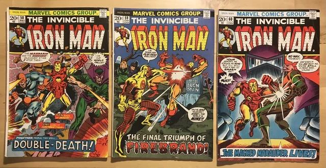 Invincible Iron Man #58, #59, #60 - 1973 Marvel Bronze Age Comic Book Lot