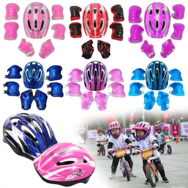 Boys Girls Kids 7Pcs/Set Skate Cycling Bike Safety Helmet Knee Elbow Pads Child