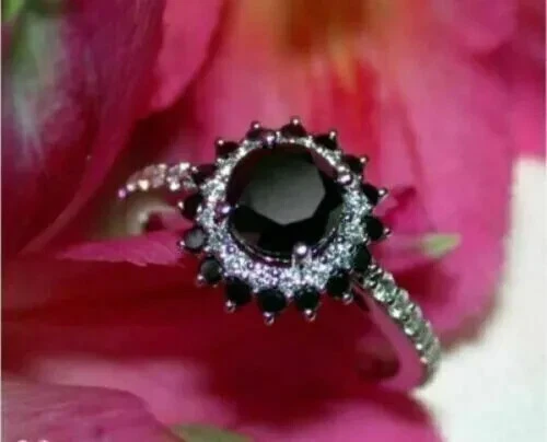 Womens 2Ct Round Simulated Black Diamond Engagement Ring 14K White Gold Plated
