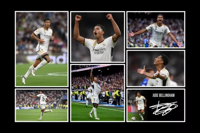 Jude Bellingham Real Madrid Signed Pre-Print 12x8 Montage PHOTO Gift Print