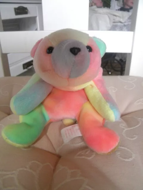 Stofftier TY Beanie Babys Teddy Bär Regenbogen Sammy 22cm mit Granulat TOP