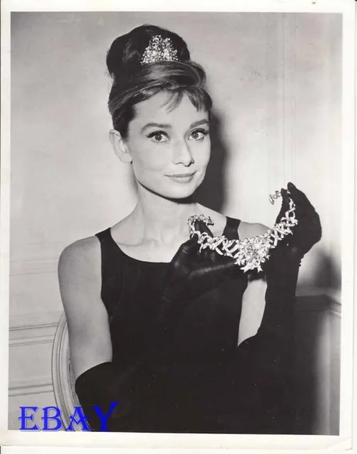 Audrey Hepburn smiles and holds big necklace RARE Photo