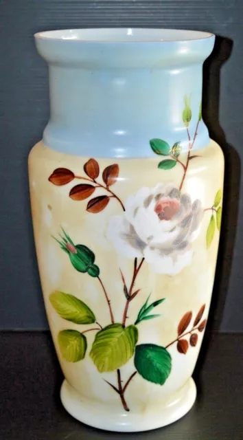 *SUPERBE GRAND VASE OPALINE BLANCHE EMAILLE EMAIL ROSES XIXe NAPOLEON III NIII