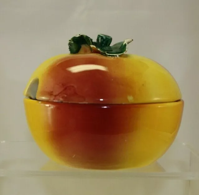 Vintage Italian Majolica Peach Ceramic Jam Jar with Decorative Lid, 3 ½ H