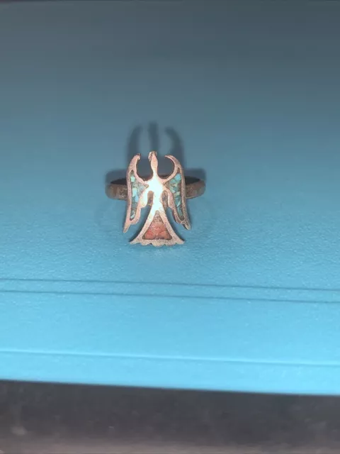 Vintage STERLING Silver Turquoise Men's Phoenix Hawk Ring Size 6