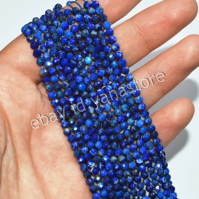 Viele 3mm Facettierte Blau Lapislazuli Natürlich Edelstein Rund Lose Perlen 15''