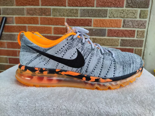 Men's sz 13 Nike Air Max Flyknit 2015 Wolf Grey/Orange Athletic Trainer Shoes -