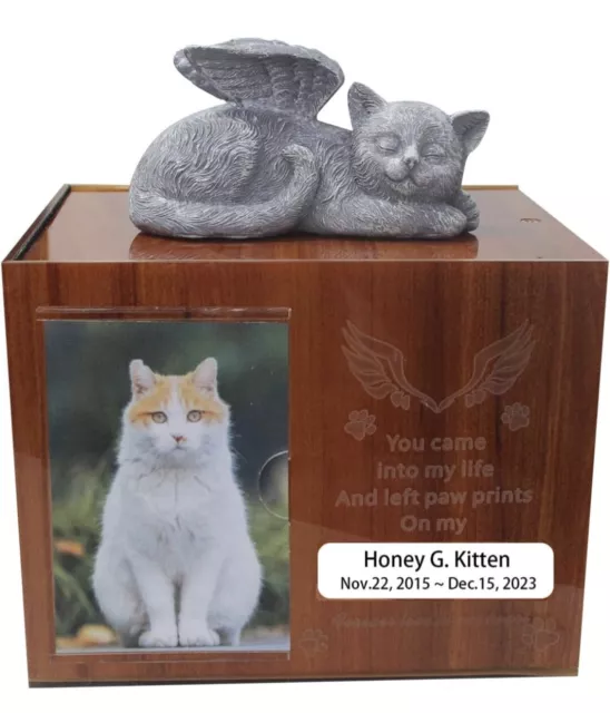 Pet Urn Dog Cat Ashes Large Acrylic Funeral Cremation with Photo Frame Cat Angel