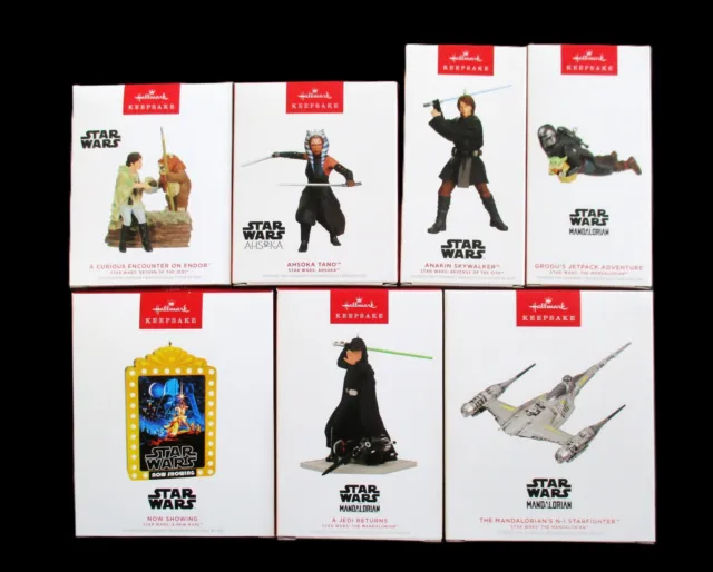 New Lot Of 7 Star Wars Hallmark Ornaments Magic Light Madalorian Skywalker Grogu