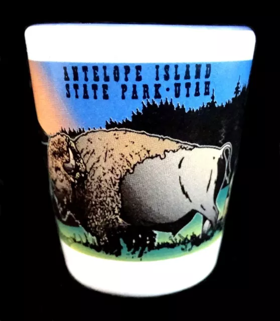 Antelope Island State Park Utah Shot Glass Bison Ceramic Shooter 2-1/2" Jigger