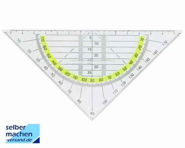 Geometrie-Dreieck mit/ohne Griff, 16 cm, gegenläufige Gradskala 2