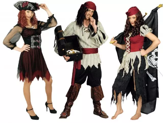 Pirat Piraten Kostüm Herren Damen Piratin Bluse Hemd Hut Weste Rock Mantel Jacke