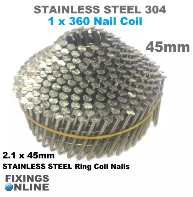 45mm - STAINLESS STEEL 304  2.1g x 45mm ( 360 conical nails ), Hitachi, Max, BEA