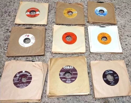 Vintage Lot 45 RPM Records w/ Brown Sleeves (51) Coral Spartan Minit Top Rank...