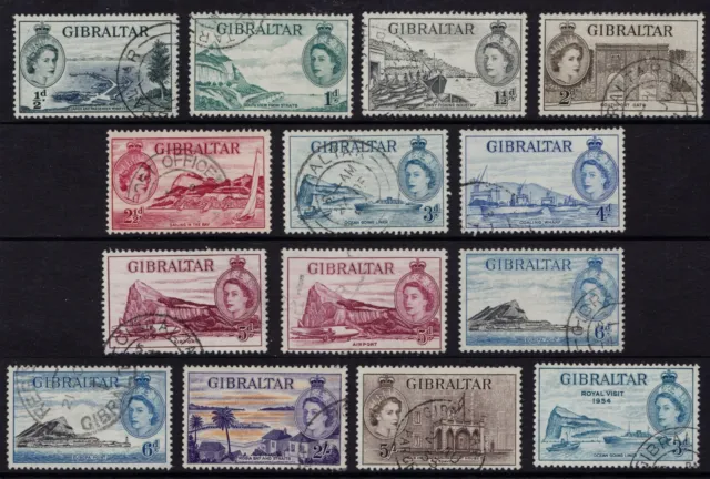 Gibraltar fine used 1953 QEII definitive stamps to 5s value