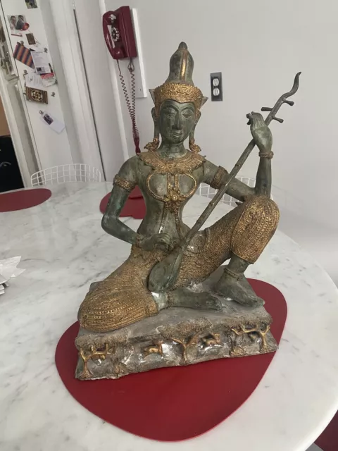 Vintage bronze Asian Thai Statue of a Prince Playing Music