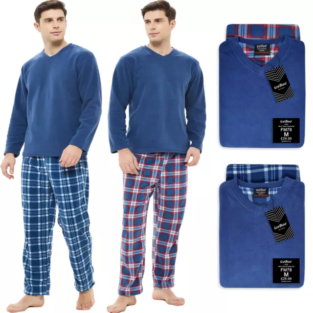 Mens pyjamas fleece set suit full length long sleeve loungewear nightwear pjs