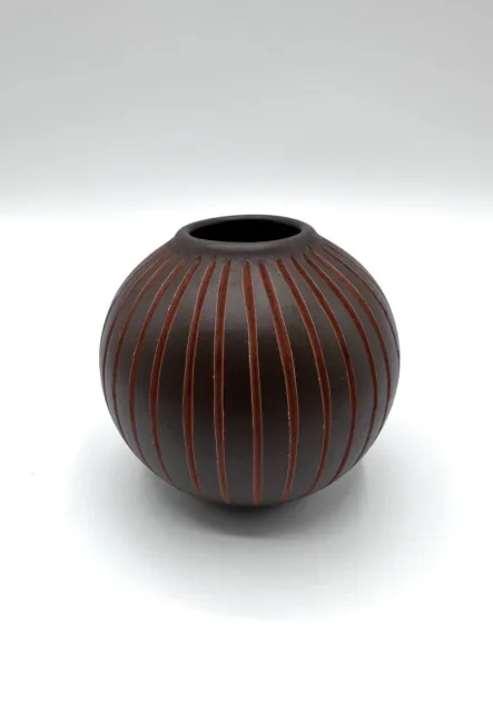 Vintage Vase Kugelvase Wormser Terra Sigillata Ton Kerbschnitt Mid Century Stil 2