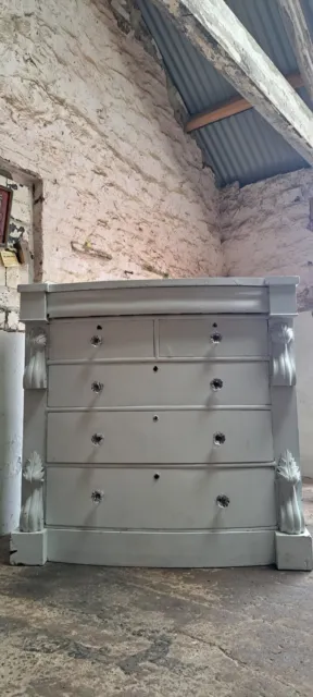 Antique Chest of Drawers Scrolls Plinth Painted