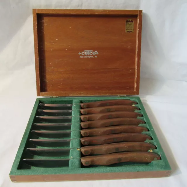 Cutco Box Set Steak Knives Wood Handle Mahogany Case Set of 8