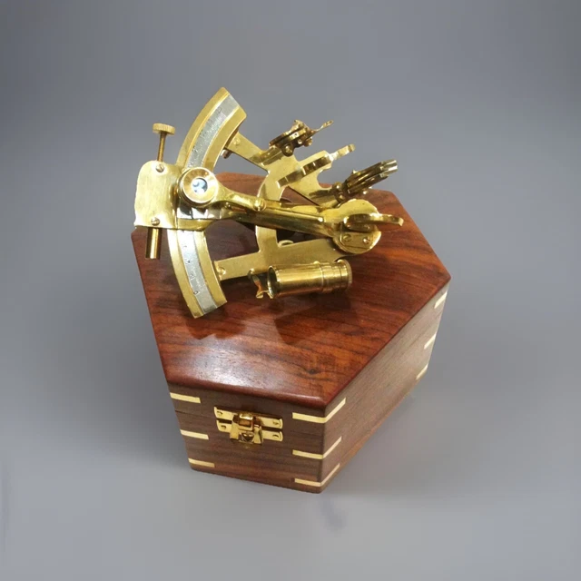 Sestante Nautico In Ottone Antico 20,3 Cm - Per Navigatori E Appassionati, Con Scatola Di Legno - Foto 3