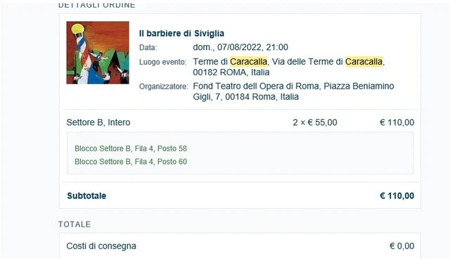  Caracalla - il barbiere di Siviglia - Vendo n°2 biglietti