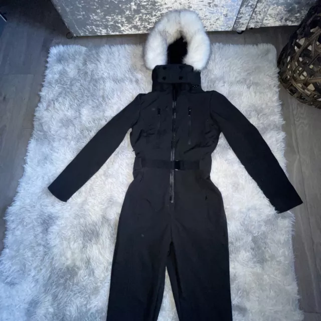 SIZE 12 BLACK Topshop Sno Ski Snow Belted All In One Ski Suit Faux