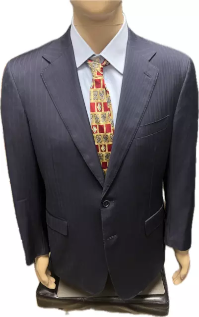 Mens Bespoke 42 R Canali Navy Blue Pin Stripe Wool Suit  34x32 Pants Made Italy 2