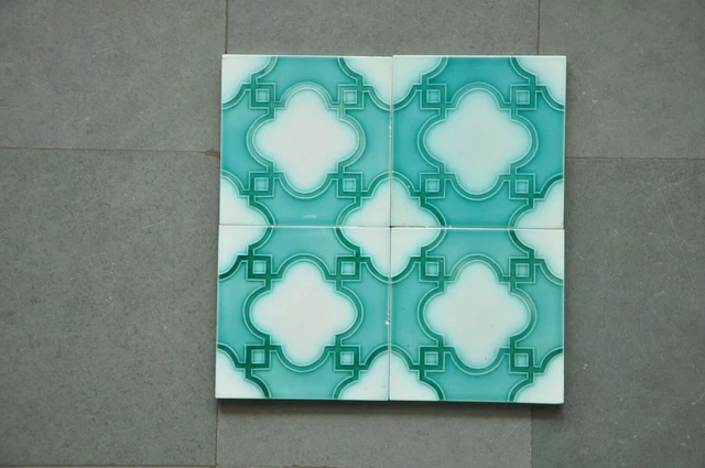 4 Pc Vintage Majolica D.K Mark Nice Design Art Nouveau Architecture Tiles,Japan