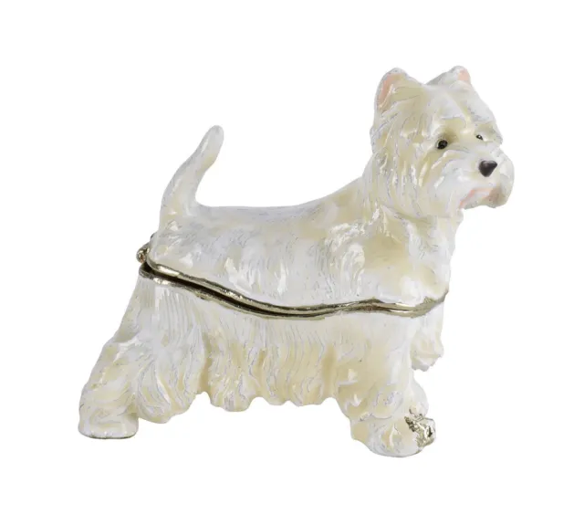 Cajas de Decoración Figurilla Perro Terrier Tapa Blanco Pastillero Esmalte Lata