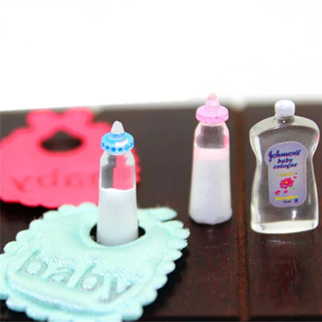 1:12 Dolls House Miniature Baby Bottles Shampoo Bibs Set Nursery Accessory.ph