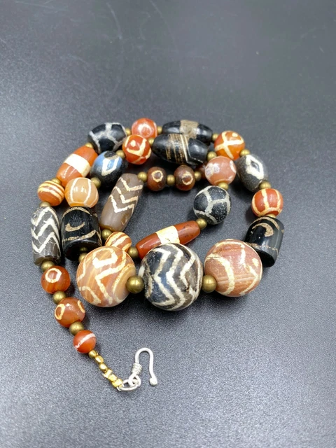 Etch carnelian  and Agate beads Antique Himalayan 6