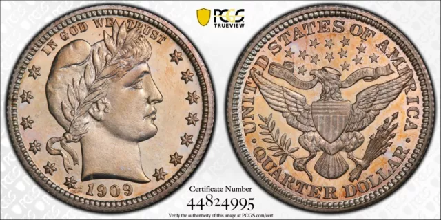 1909 P Quarter Dollars Barber or Liberty Head PCGS PR-63