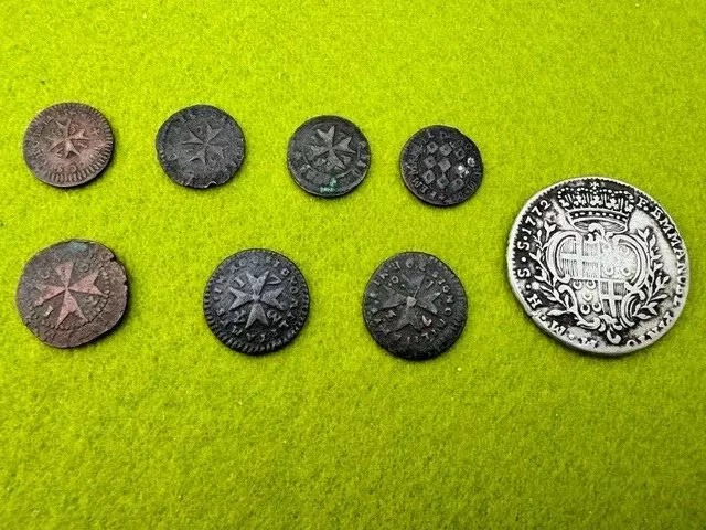 8 x Malta 1700's coins 1772 Silver 15 Tari Emmanuel Pinto & Copper Grano Lot