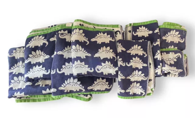 Pottery Barn Kids Dinosaur Towel Set LOT of 8 Bath/Hand/Washcloth ~ 100% Cotton