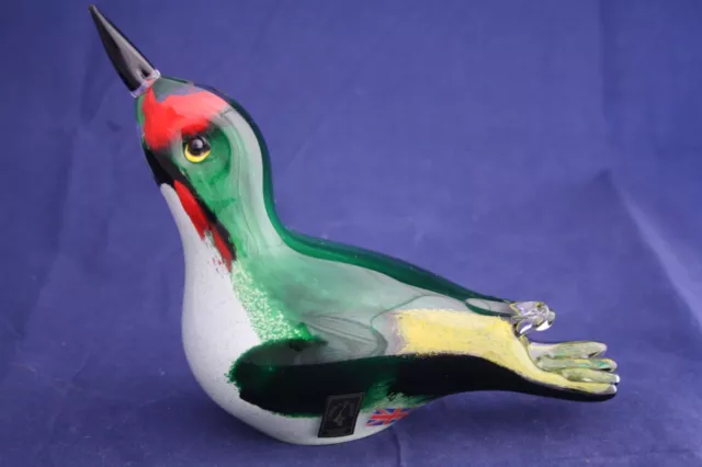 Langham Glass Hand-Made Crystal Green Woodpecker - Brand New / Boxed