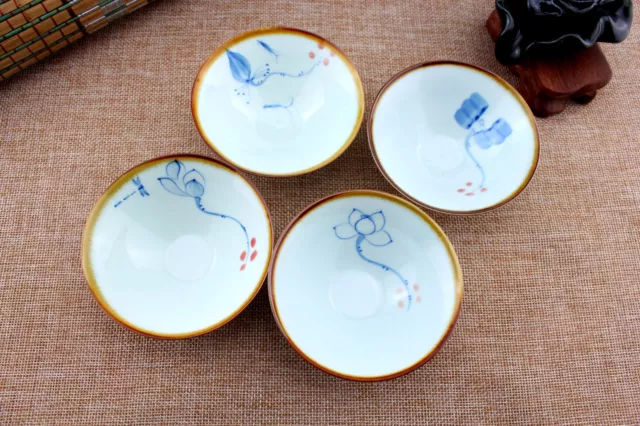 4pc China Jingdezhen Hand painting Blue And White Porcelain DouLi Teacup 50cc