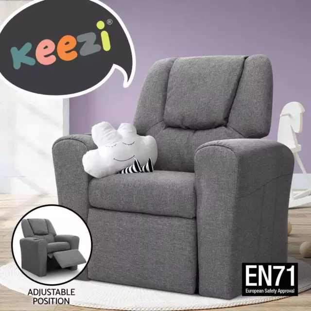 Keezi Kids Recliner Chair Leather Linen Soft Sofa Lounge Couch Children Armchair