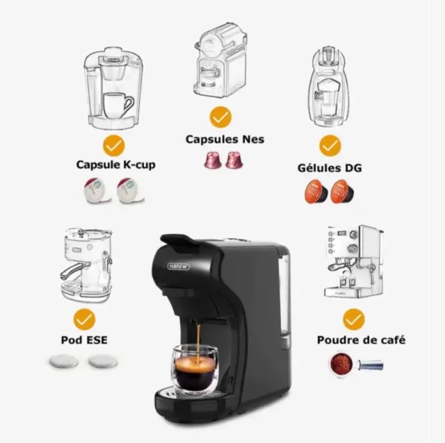 HiBREW – Machine à café expresso 3 en 1 et 4 en 1, 19 bars, cafetière à capsules