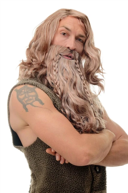 Déguisement Viking Barbare - Perruque + Barbe Rouge Rouille Tressée - Taille Unique Jusqu'à 62cm - WIG ME UP