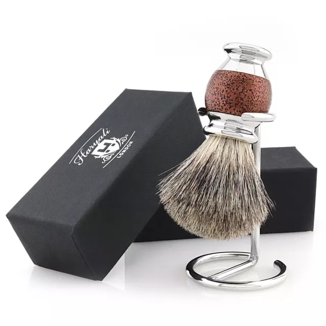 De Luxe Maron Poignée Rasage Brosse Noir Blaireau avec Support pour Hommes